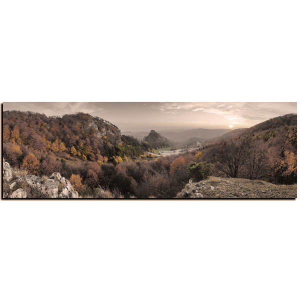 Obraz na plátně - Podzimní krajina při západu slunce, Slovensko, Vrsatec -panoráma